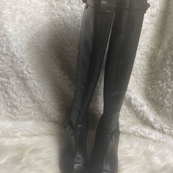 J Crew Made in Italy leather black knee high heels boots side zipper SZ 10 - Picture 12 of 16